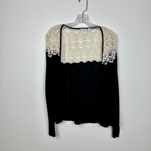 Cato Open Lace Black Open Front Long Sleeve Boho Lightweight Cardigan